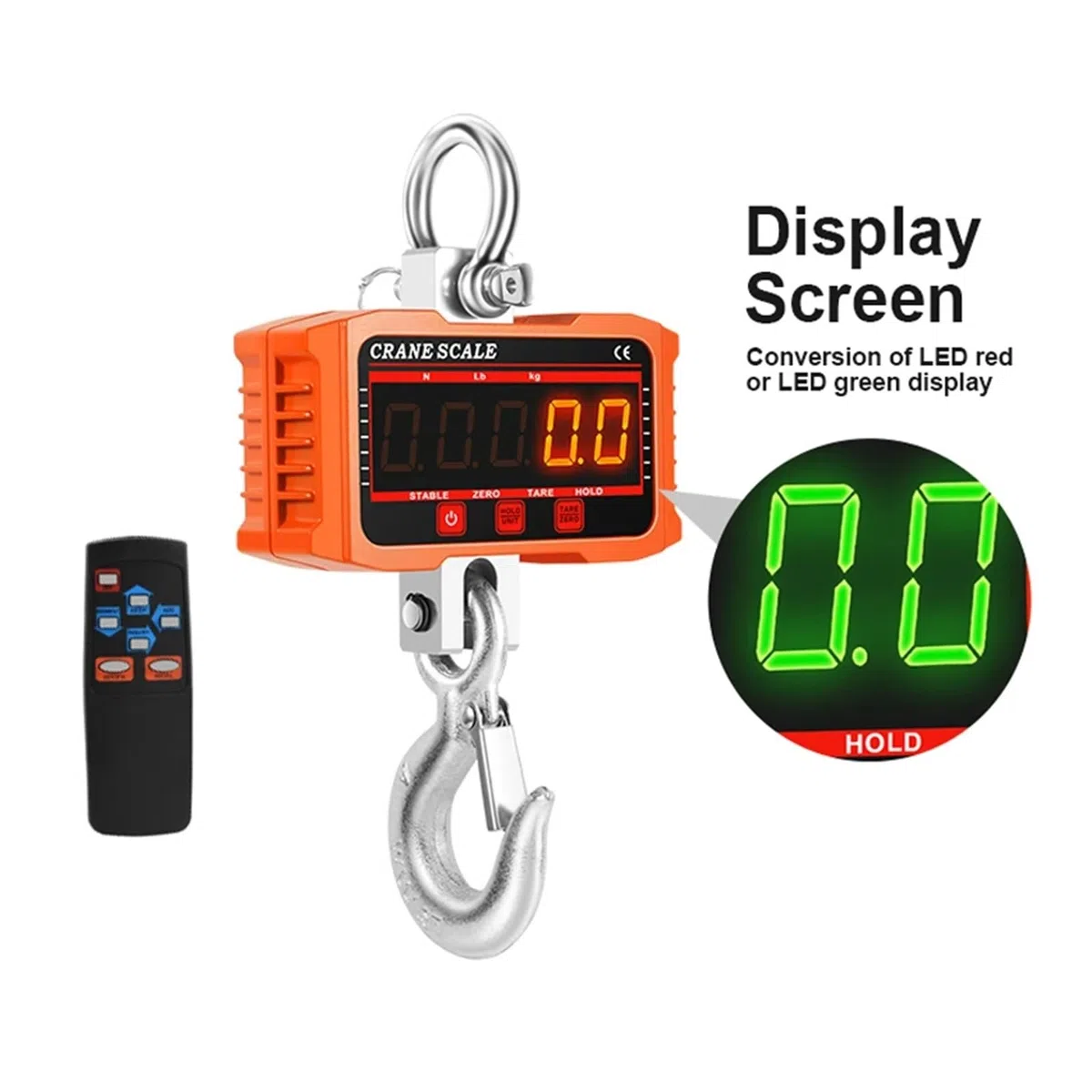 Bilancia digitale sospesa da 500/1000/1500/2000 kg, portatile, for impieghi gravosi, con gancio industriale retroilluminato LCD, sensori precisi per edilizia, fabbrica(2000KG)