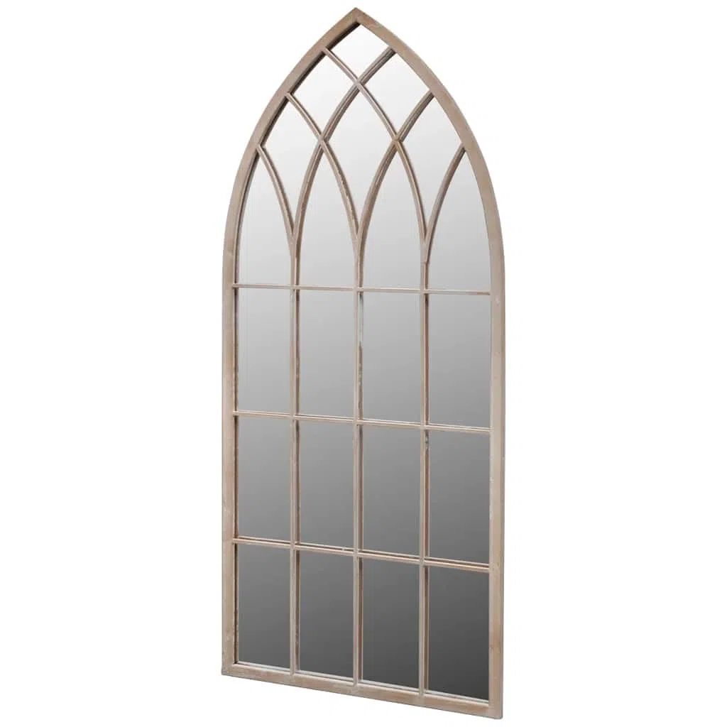 Specchio da giardino rustico, arco in ferro verniciato a polvere, bianco antico, 50 x 2 x 115 cm, specchio in vetro per giardino e terrazza, per esterni e interni, crea profondità