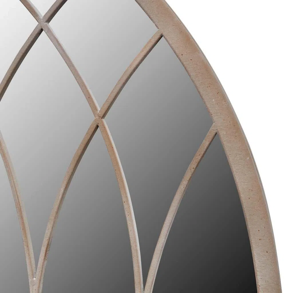 Specchio da giardino rustico, arco in ferro verniciato a polvere, bianco antico, 50 x 2 x 115 cm, specchio in vetro per giardino e terrazza, per esterni e interni, crea profondità