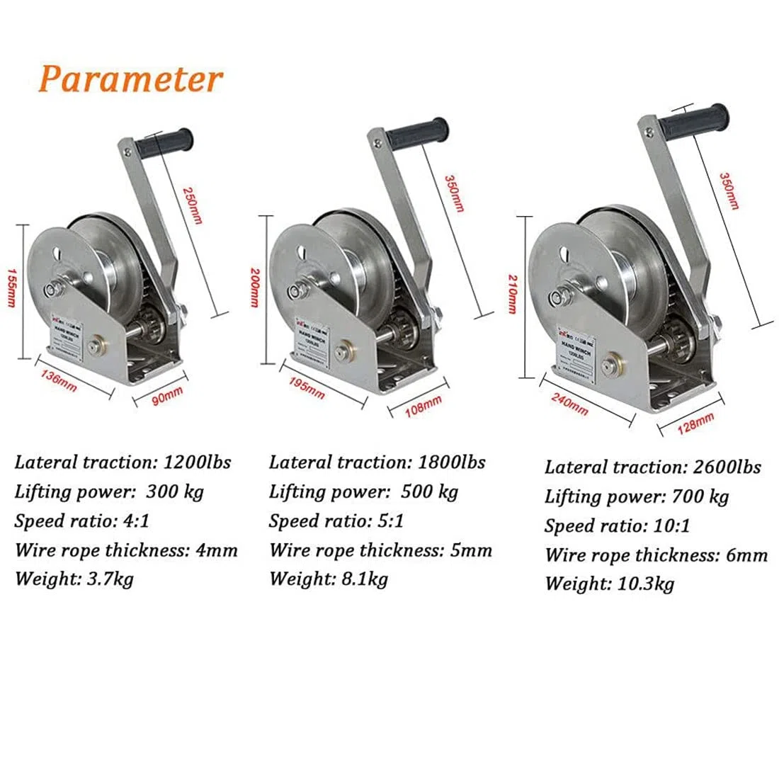 Paranco manuale a manovella da 544,3 kg, argano in acciaio pesante con cavo metallico da 30 m e gancio resistente per sollevare, caricare, tirare, strumento portatile per carichi pesanti