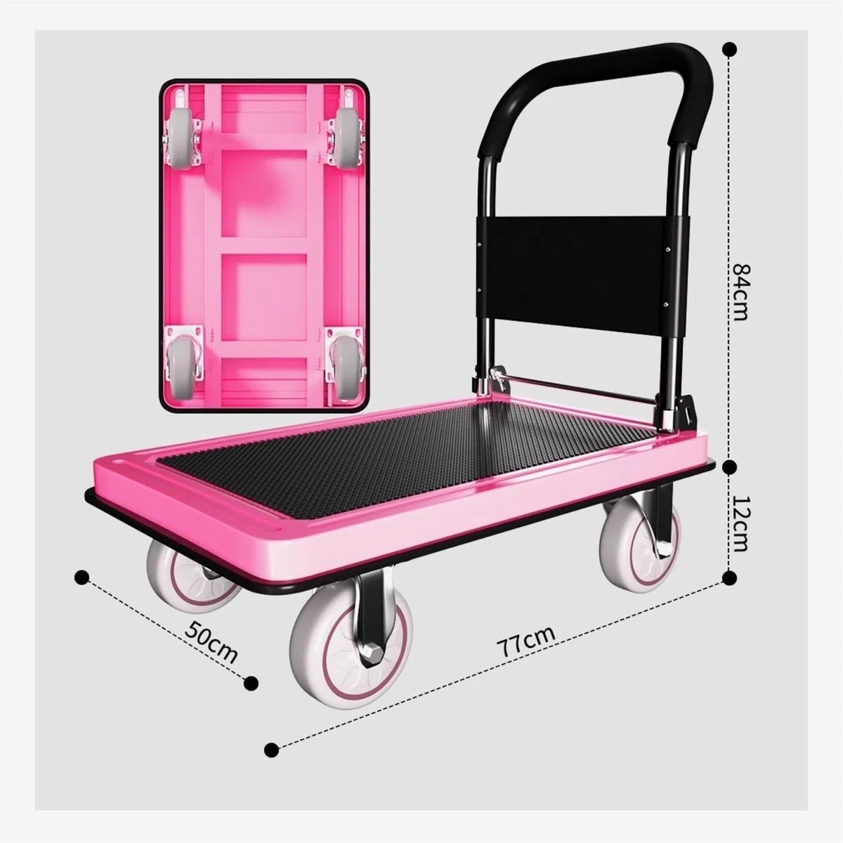Carrello con piattaforma leggera rosa ruote in gomma da 4" for lo spostamento dei bagagli Carrello pesante