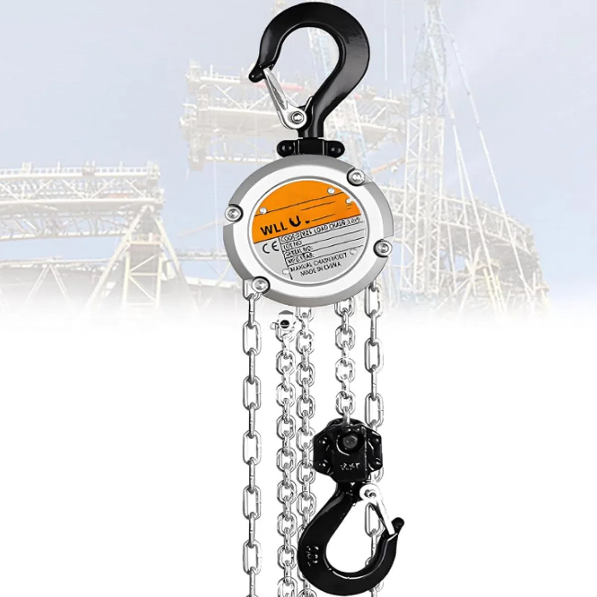 Paranco manuale a catena 1000 kg, paranco a catena portatile con ganci resistenti, struttura in acciaio industriale per sollevamento e sartiame, altezza di sollevamento 3 m