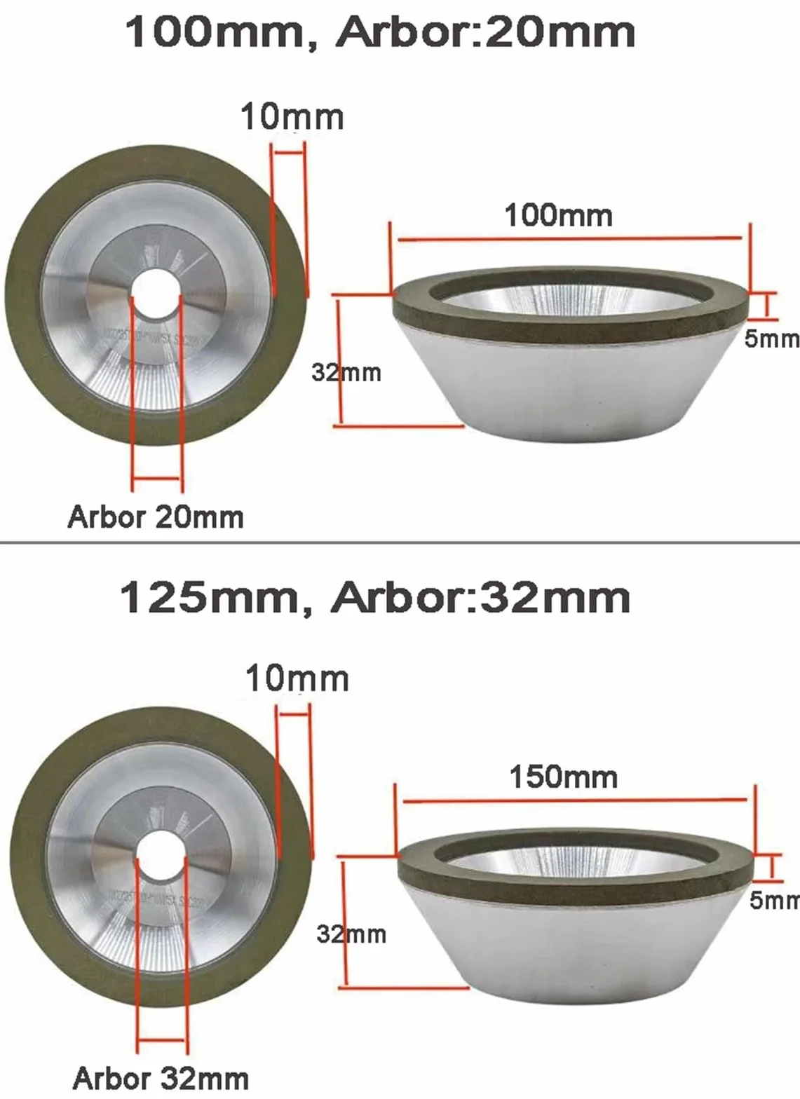 Mola diamantata a tazza svasata da 4/5 pollici for la lavorazione del legno al tungsteno metallico - 1 pcs(4inx20mmx100grit)