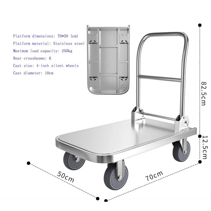 Carrello a Mano con Piattaforma in Acciaio Inossidabile, Carrello Pieghevole Industriale for Magazzino, Bagagli e trasloco Carrello Pieghevole per Magazzino