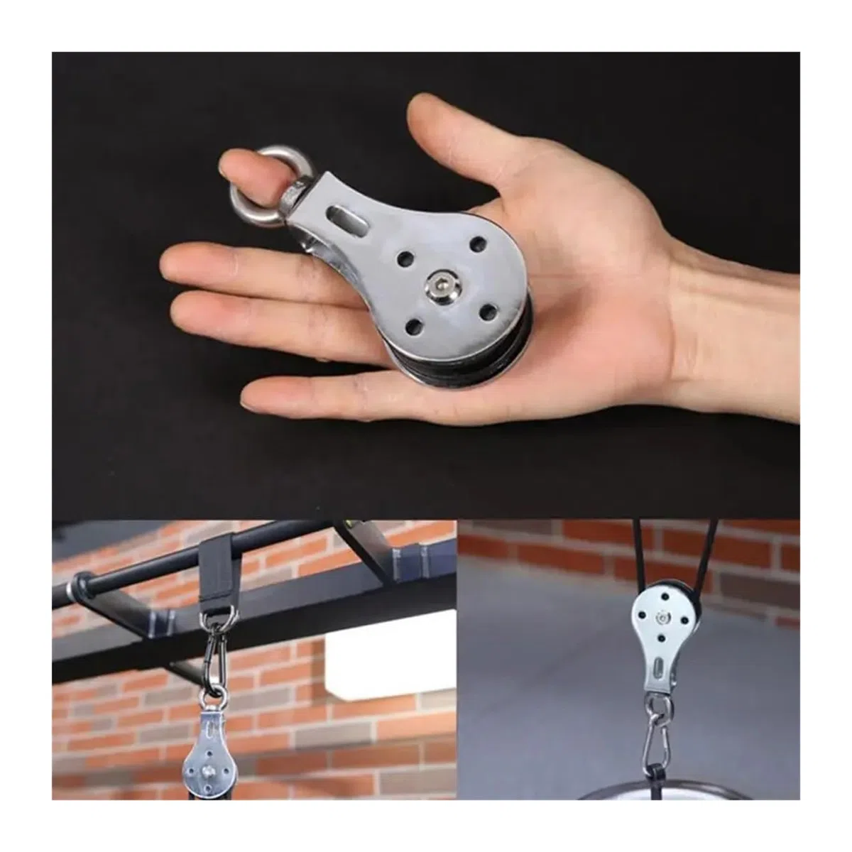 Sistema di pulegge in acciaio inossidabile con cuscinetto fisso M8, capacità di carico 300 kg, fune metallica da 3-8 mm, 125 x 55 mm, argento, resistente per sollevamento pesi per uso esterno e