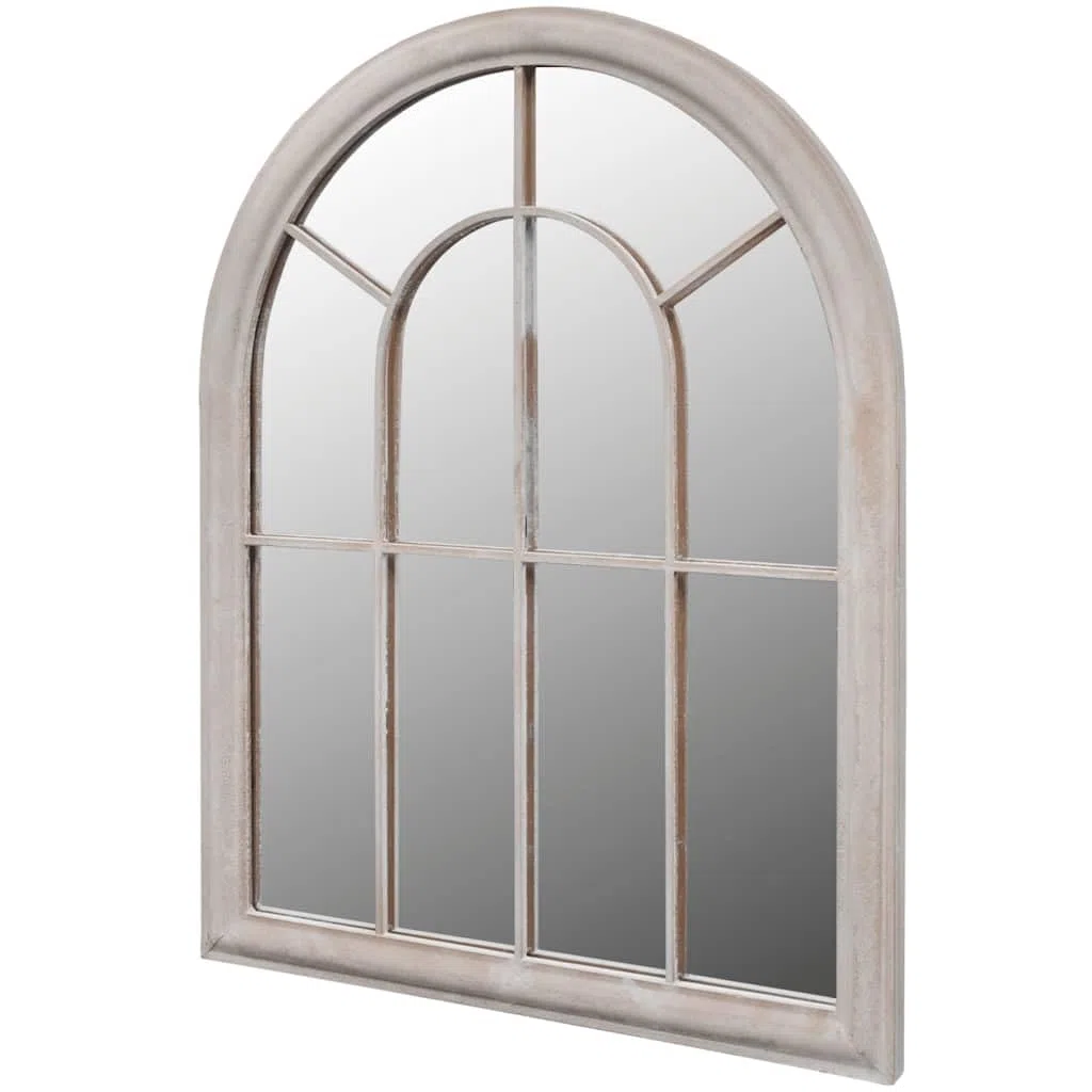 Specchio da giardino arco, 69 x 89 cm, bianco anticato, in ferro con vetro, per interni ed esterni, resistente alle intemperie, per casetta da giardino, terrazza, balcone, cortile, serra