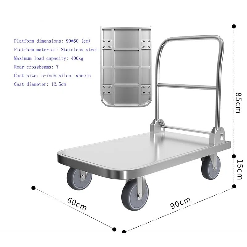 Carrello Industriale Pieghevole con Piattaforma in Acciaio Inossidabile for Un Facile Spostamento Carrello Pieghevole per Magazzino