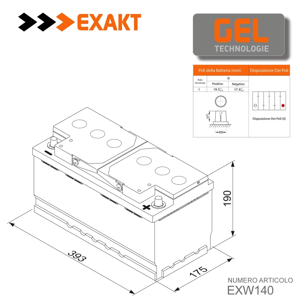 EXAKT batteria solare 12V 140Ah GEL caravan camper barca scarica lenta