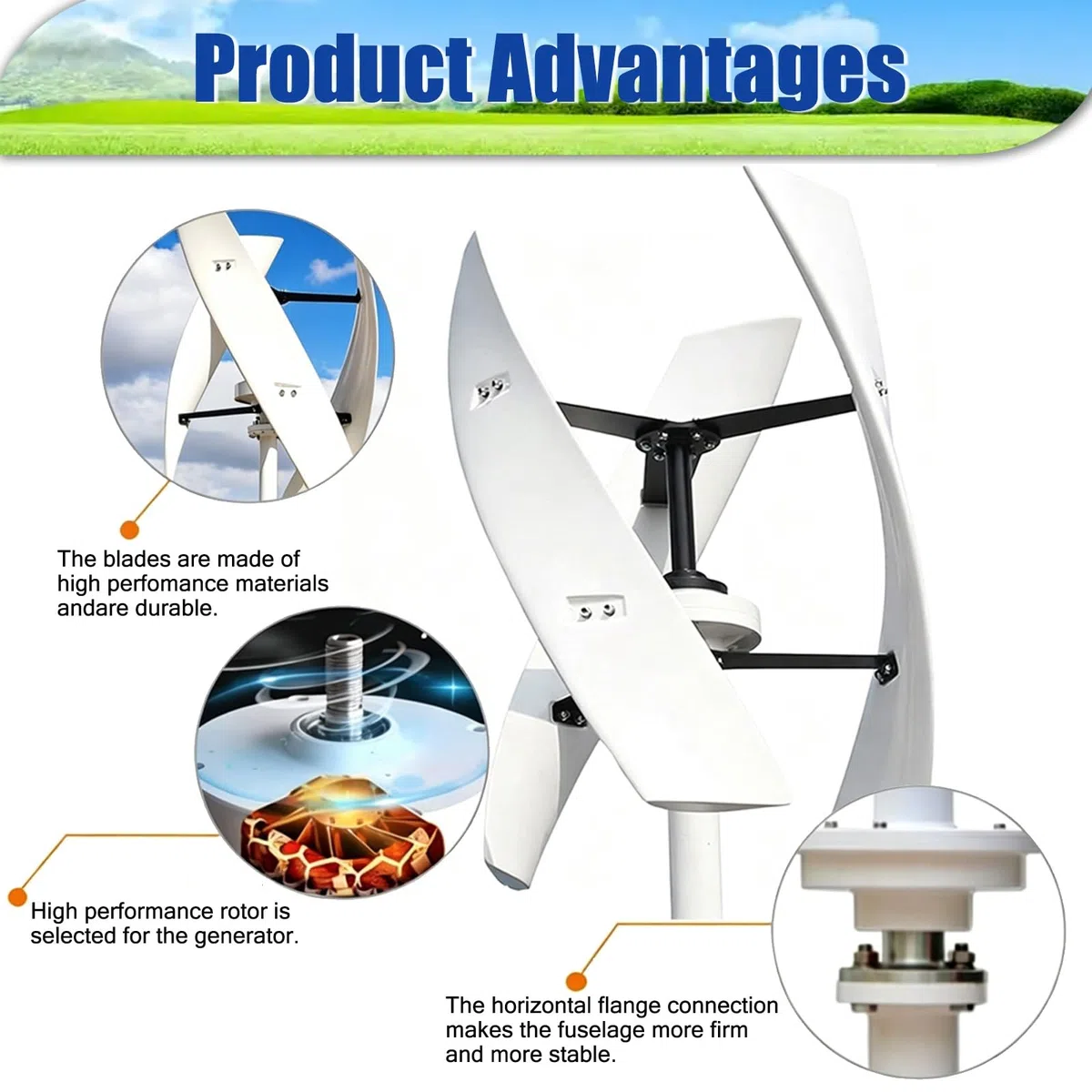 Generatore Eolico 16000W 20000W Kit Turbina Eolica 12V 24V 48V 220V 3 Pale con Anemometro, Controllo MPPT e Direzione Sopravvento Regolabile, Adatto per Casa, Fattoria, Camper, Barche(16000W,24V)