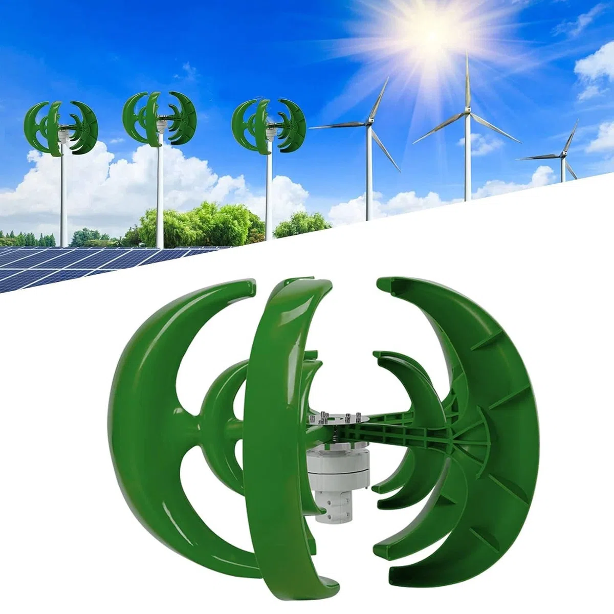 Kit Generatore Eolico per Turbina Eolica Ad ASSE Verticale, Modello di Generatore a Magnete Permanente Trifase, Modello di Mulino a Vent Alimentato a Energia Solare Fai da Te da 12V 24V,Green-12V