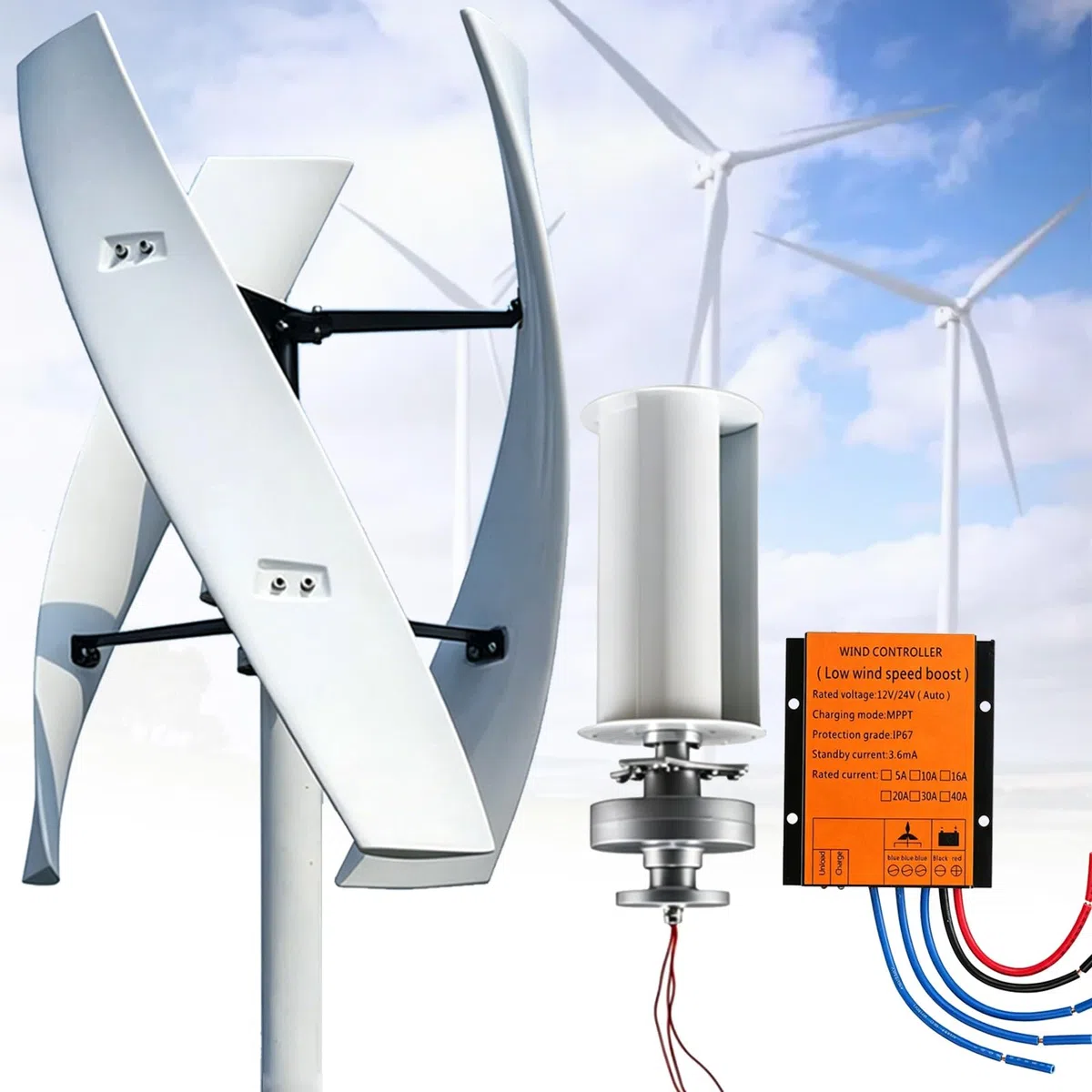 Kit Generatore Eolico Verticale Turbina Eolica 16000W 20000W, Attrezzatura Per Produttore Elettricità Kit Energia Elettrica Casa, Ad Asse Verticale Trifase(20000W,24V)