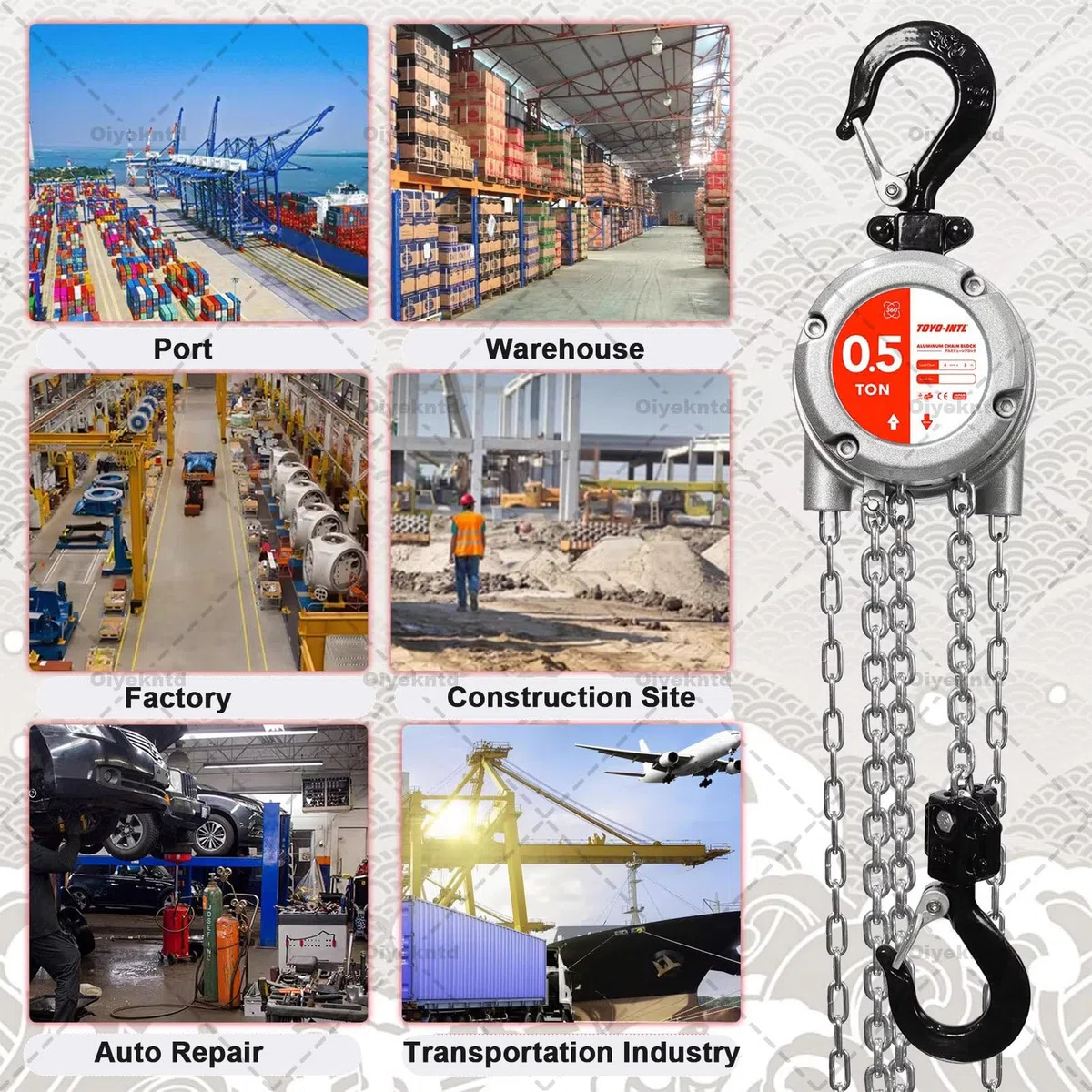 Paranco manuale a catena 1000 kg, paranco a catena portatile con ganci resistenti, struttura in acciaio industriale per sollevamento e sartiame, altezza di sollevamento 3 m