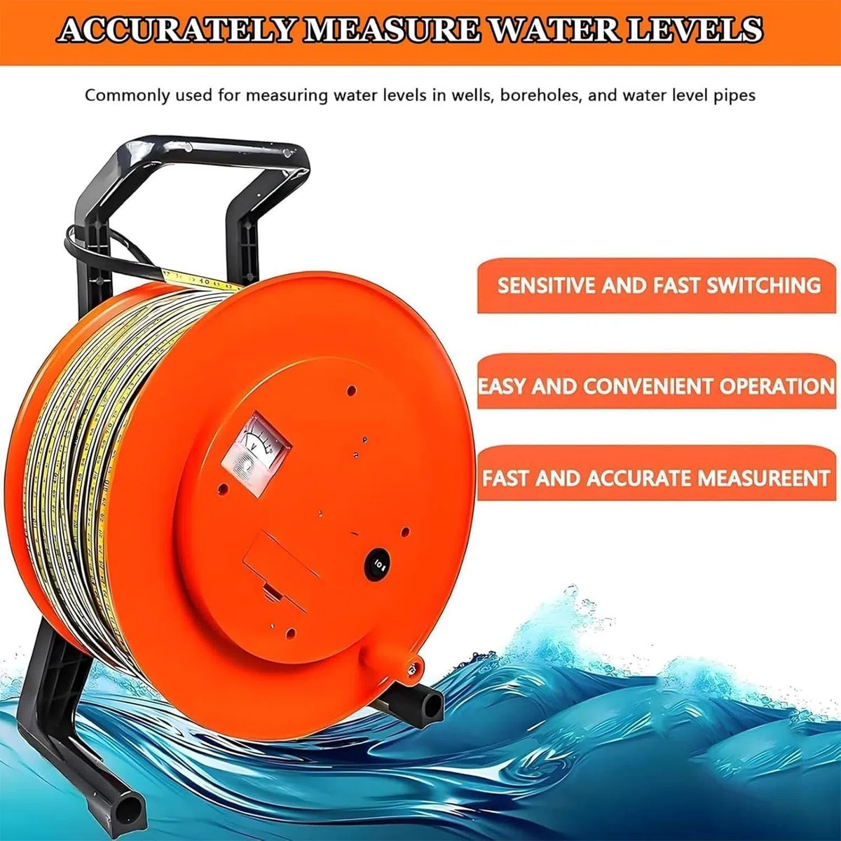 Misuratore di livello dell'acqua elettronico portatile, misuratore di profondità con nastro in acciaio, per misurare il livello delle acque sotterranee 10 m-300 m