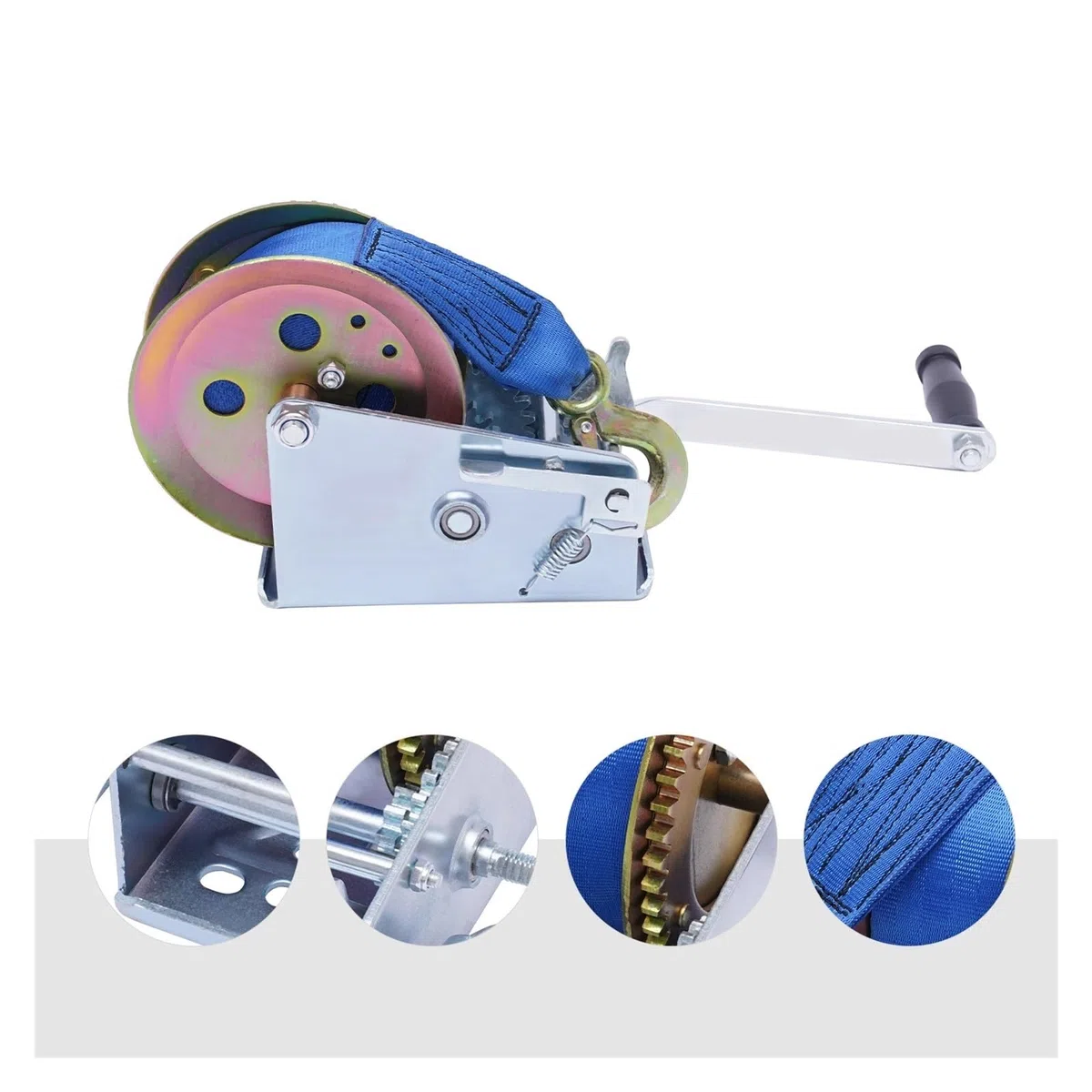 Verricello manuale resistente con cinghia in acciaio, ideale per veicoli e imbarcazioni, soluzione di sollevamento efficiente