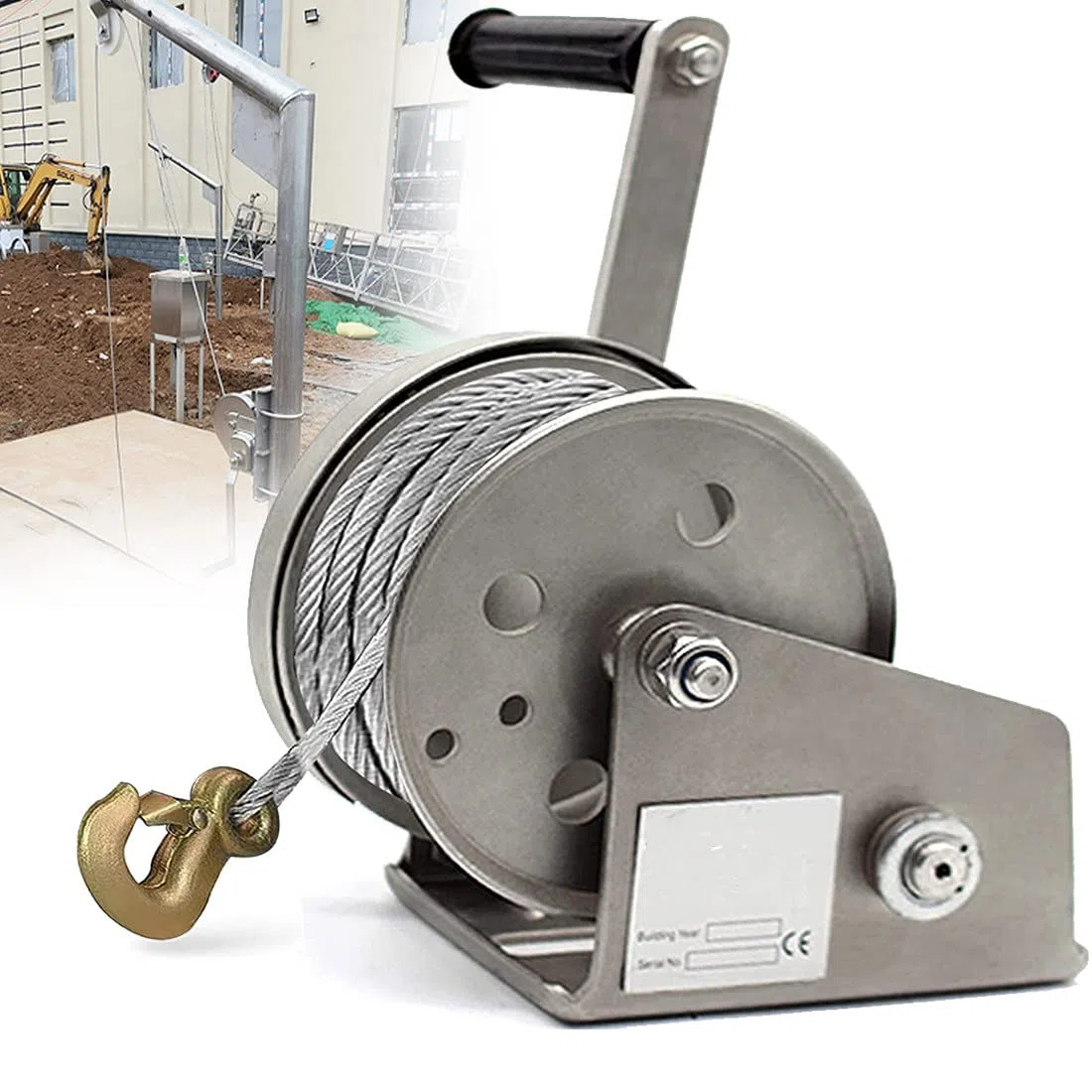 Paranco manuale a manovella da 544,3 kg, argano in acciaio pesante con cavo metallico da 30 m e gancio resistente per sollevare, caricare, tirare, strumento portatile per carichi pesanti