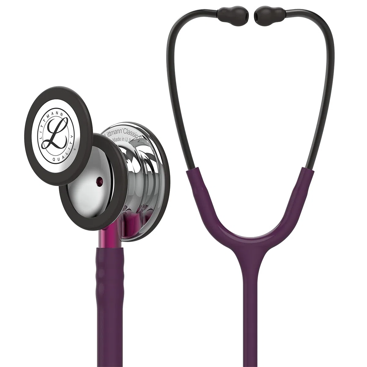 3M Littmann Classic III, Stetoscopio, testina con finitura a specchio, tubo auricolare prugna, connettore rosa, archetto nerofumo, 5960 + GIMA ASTUCCIO PORTA FONENDO, Nero, Uso Professionale