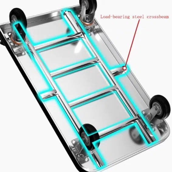 Carrello a Mano con Piattaforma in Acciaio Inossidabile, Carrello Pieghevole Industriale for Magazzino, Bagagli e trasloco Carrello Pieghevole per Magazzino