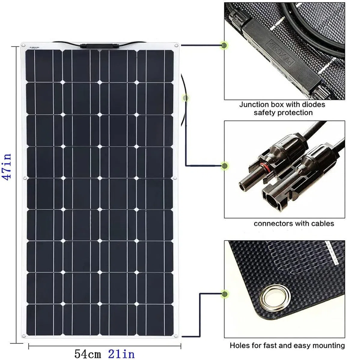 Pannello solare flessibile, caricatore ad alta efficienza per camper, barca, campeggio, furgoni, vita off-grid
