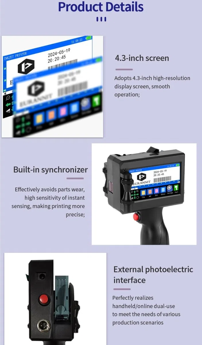 Stampante portatile 12.7mm/25.4mm Stampante a getto d'inchiostro portatile Numero di lotto Logo Data QR Codice a barre Immagine Etichetta Codifica macchina