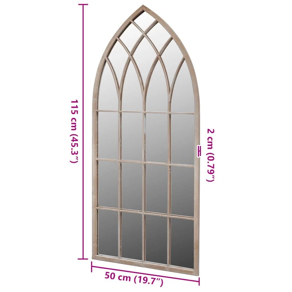 Specchio da giardino rustico, arco in ferro verniciato a polvere, bianco antico, 50 x 2 x 115 cm, specchio in vetro per giardino e terrazza, per esterni e interni, crea profondità