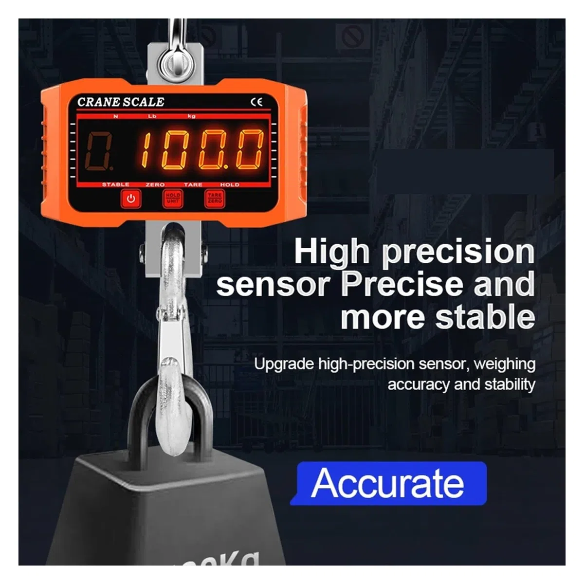 Bilancia digitale sospesa da 500/1000/1500/2000 kg, portatile, for impieghi gravosi, con gancio industriale retroilluminato LCD, sensori precisi per edilizia, fabbrica(2000KG)