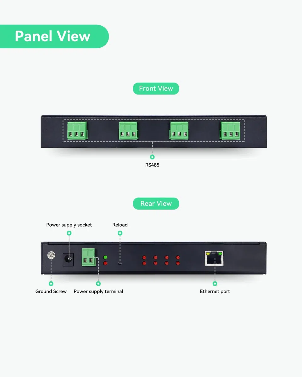 LINOVISION Convertitore RS485 a Ethernet a 4 porte, RS485 Ethernet Modbus Gateway, conversione Modbus RTU/TCP, Edge Computing, server seriale a 4 porte, convertitore RS485 a TCP/IP, processore