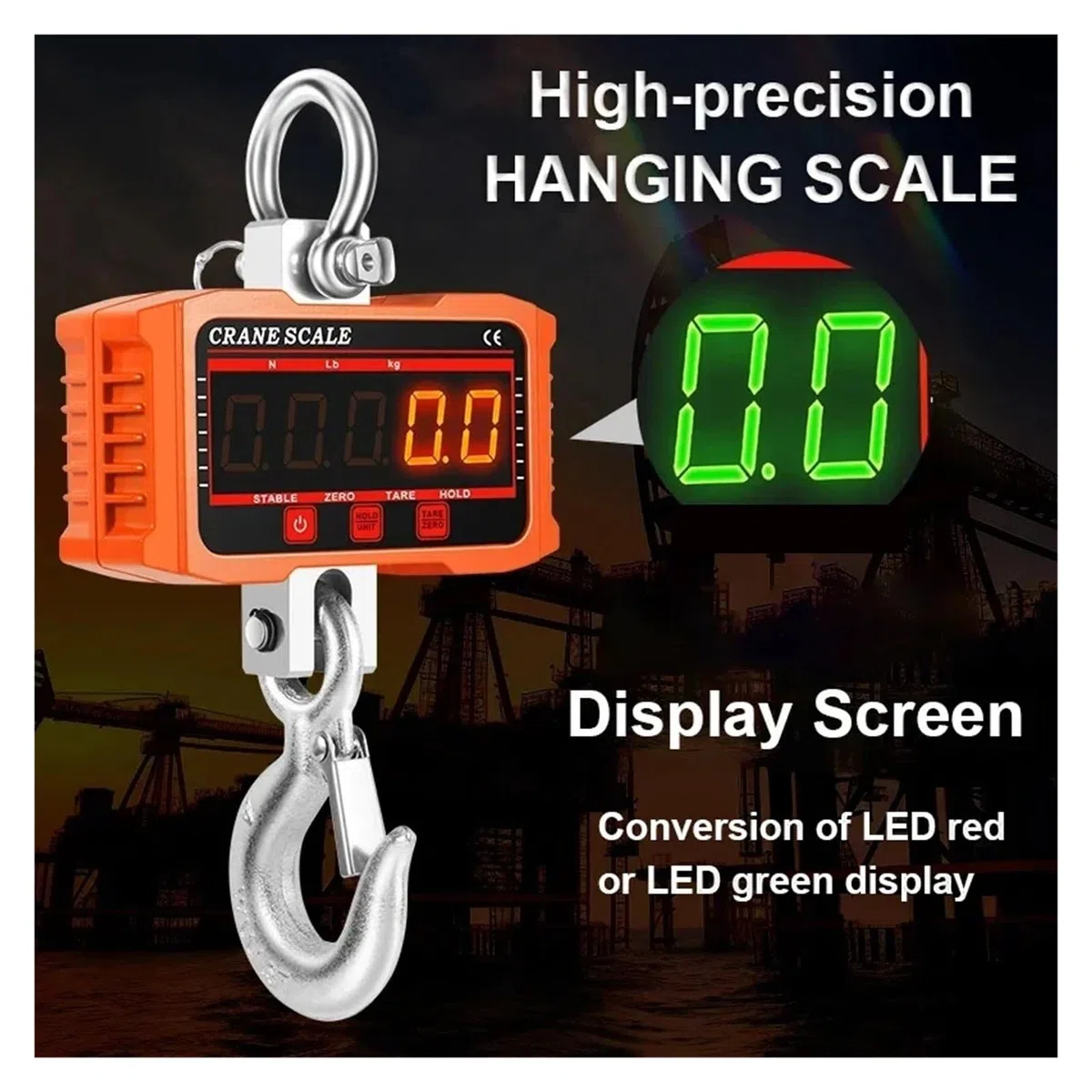 Bilancia sospesa elettronica Bilancia portatile con gancio portatile LED con telecomando Molteplici funzioni(1500kg Black)