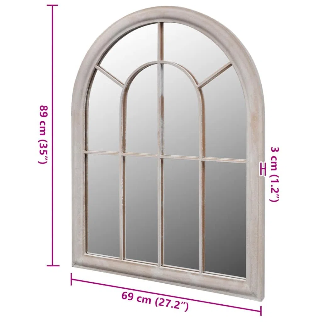 Specchio da giardino arco, 69 x 89 cm, bianco anticato, in ferro con vetro, per interni ed esterni, resistente alle intemperie, per casetta da giardino, terrazza, balcone, cortile, serra