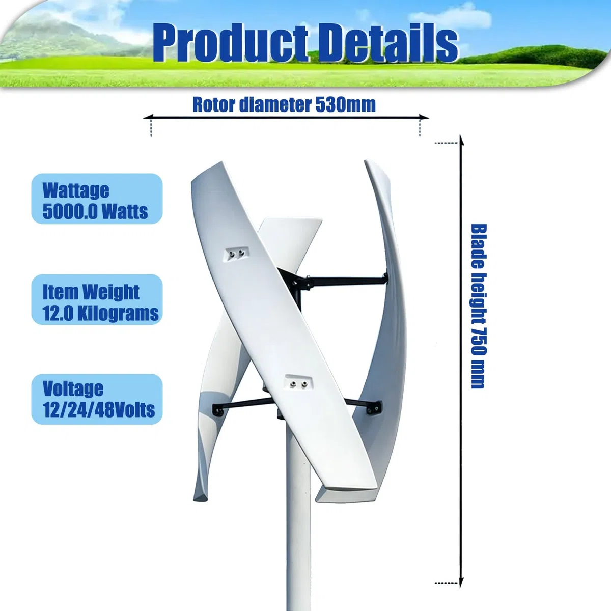 Generatore Eolico 16000W 20000W Kit Turbina Eolica 12V 24V 48V 220V 3 Pale con Anemometro, Controllo MPPT e Direzione Sopravvento Regolabile, Adatto per Casa, Fattoria, Camper, Barche(16000W,24V)