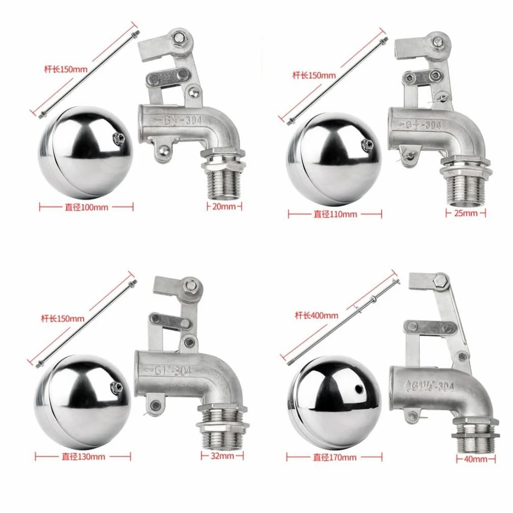 Valvola a galleggiante regolabile in acciaio inossidabile 304, controllo del flusso della valvola a sfera galleggiante a gomito for cisterna/serbatoio 'acqua di espansione, 1 pz(1-1/4inch)